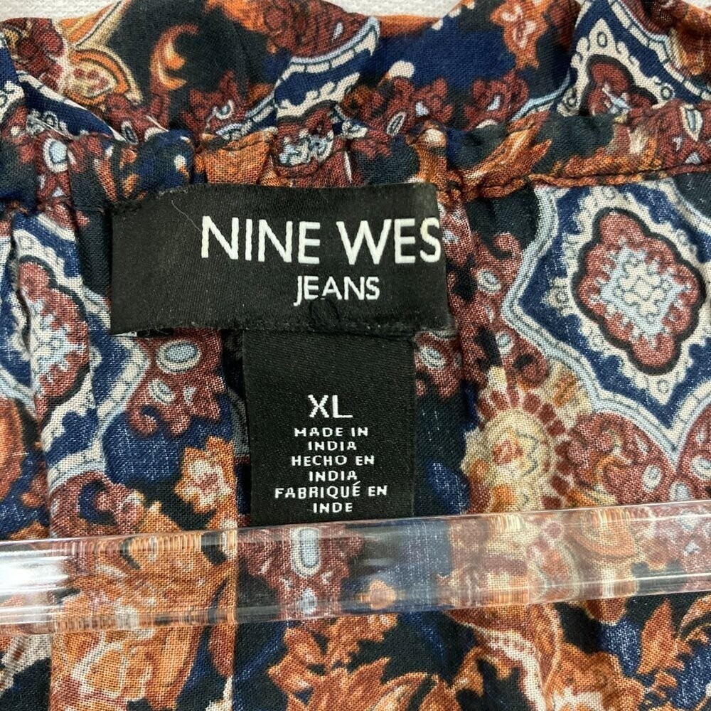 Nine West Brown Black Boho Print Ultra Soft Comfy Popover Blouse XL - Picture 3 of 10